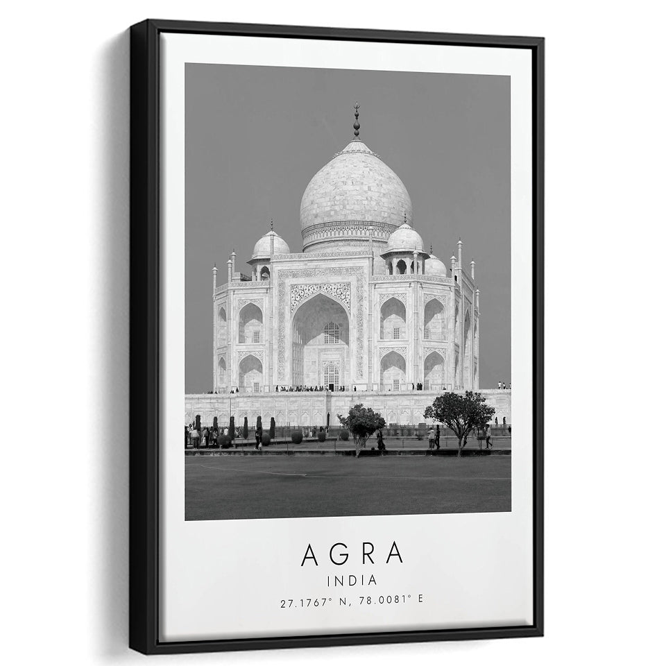 Agra, India Black And White Art Framed Canvas Prints Wall Art Home Decor, Floating Frame