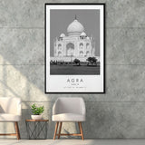 Agra, India Black And White Art Framed Canvas Prints Wall Art Home Decor, Floating Frame