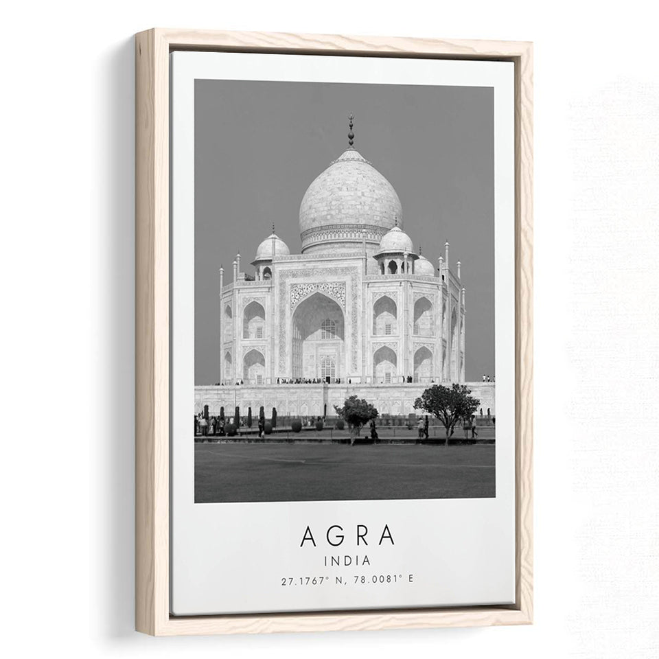 Agra, India Black And White Art Framed Canvas Prints Wall Art Home Decor, Floating Frame