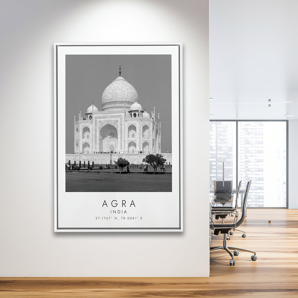 Agra, India Black And White Art Framed Canvas Prints Wall Art Home Decor, Floating Frame
