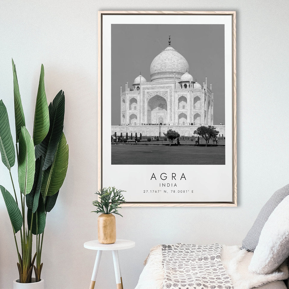 Agra, India Black And White Art Framed Canvas Prints Wall Art Home Decor, Floating Frame