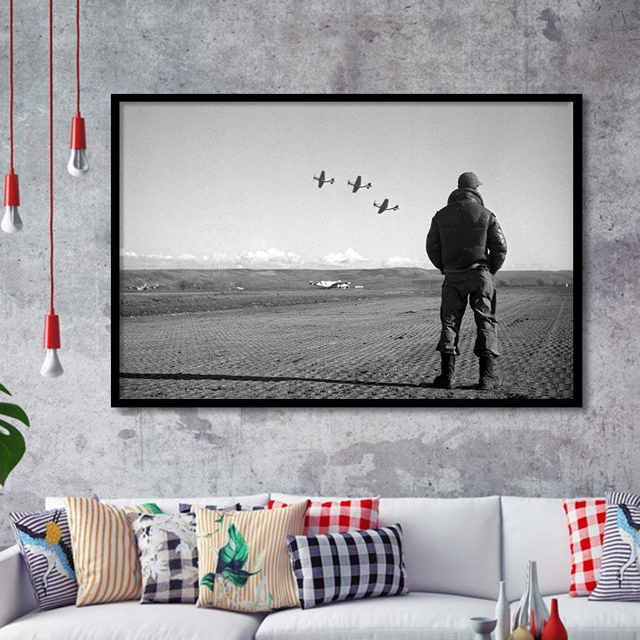 Airforce Pilot Black And White Print, Military Veterans Framed Art Prints, Wall Art,Home Decor,Framed Picture