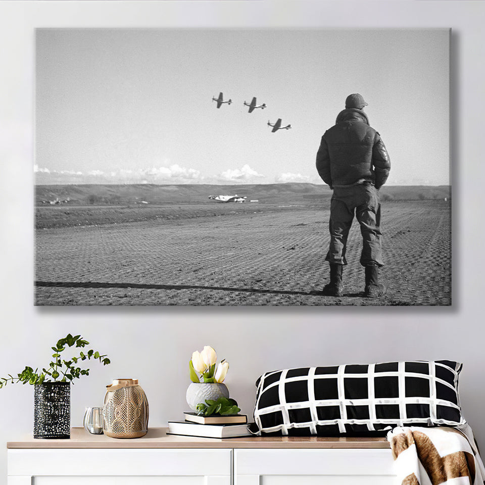 Airforce Pilot Black And White Print, Military Veterans Canvas Prints Wall Art Home Decor