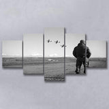 Airforce Pilot Black And White Print, Military Veterans 5 Panels, Canvas Prints Wall Art Decor, Large Canvas Art