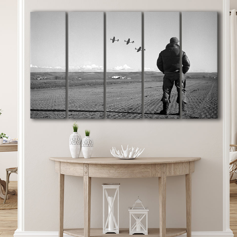 Airforce Pilot Black And White Print, Military Veterans Larger Canvas Art, 5 Piece Canvas Prints Wall Art Decor