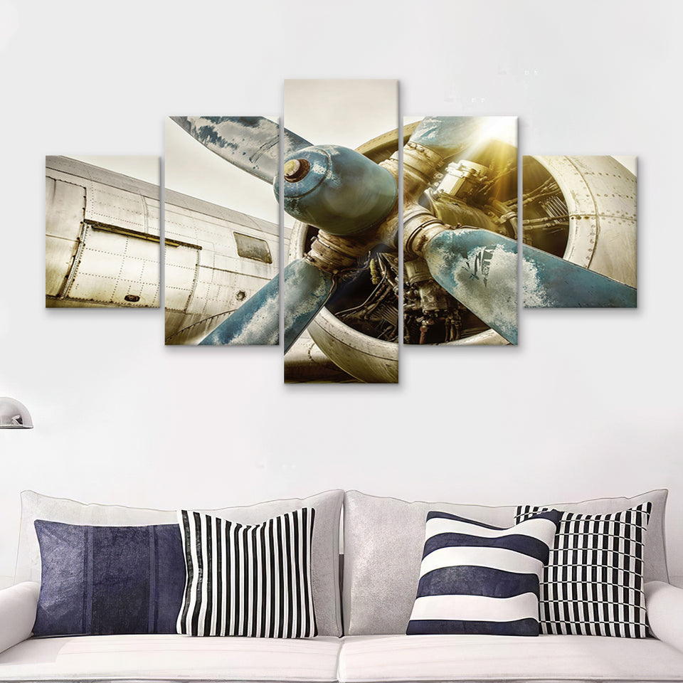 Aircraft Propeller 5 Piece Canvas Prints Wall Art Decor - Painting Canvas, Multi Panels