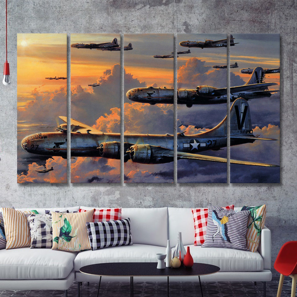 Aircraft Tin Signboeing B 29 Superfortress 5 Piece B Canvas Prints Wall Art Decor - Painting Canvas, Multi Panels