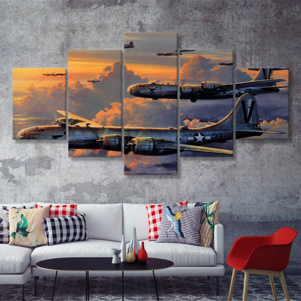 Aircraft Tin Signboeing B 29 Superfortress 5 Piece Canvas Prints Wall Art Decor - Painting Canvas, Multi Panels