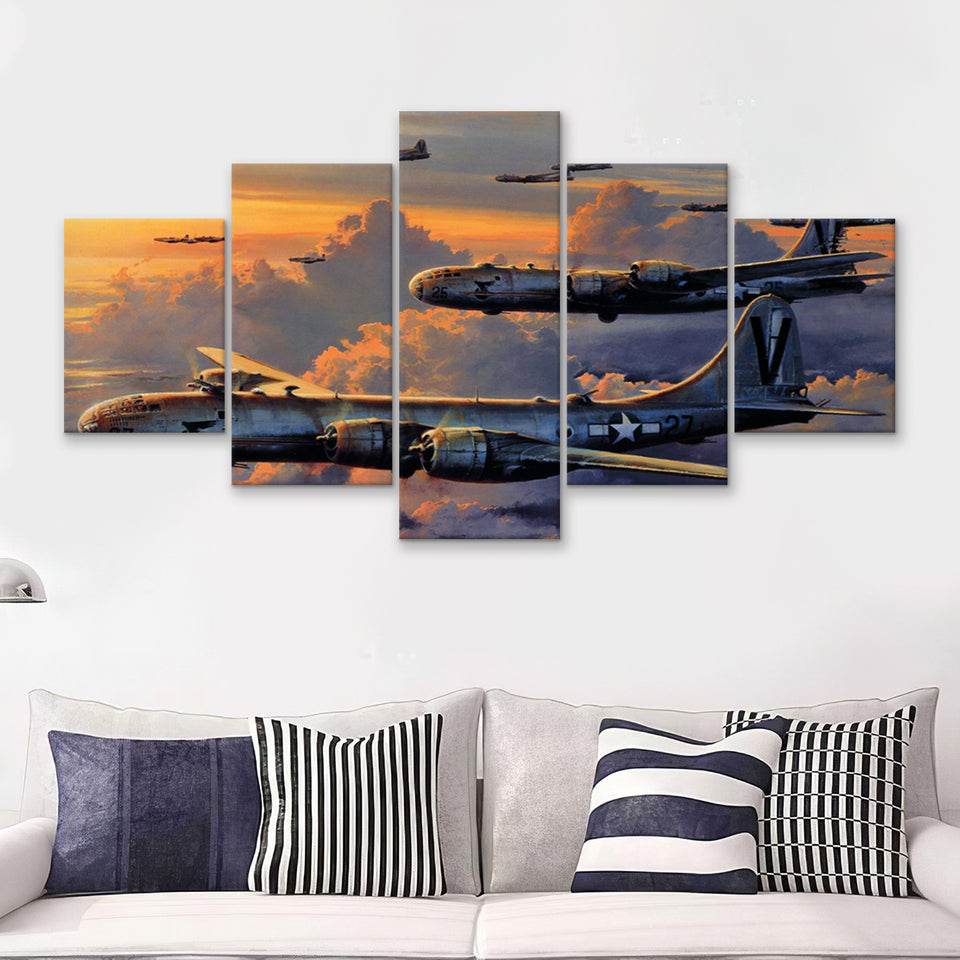 Aircraft Tin Signboeing B 29 Superfortress 5 Piece Canvas Prints Wall Art Decor - Painting Canvas, Multi Panels
