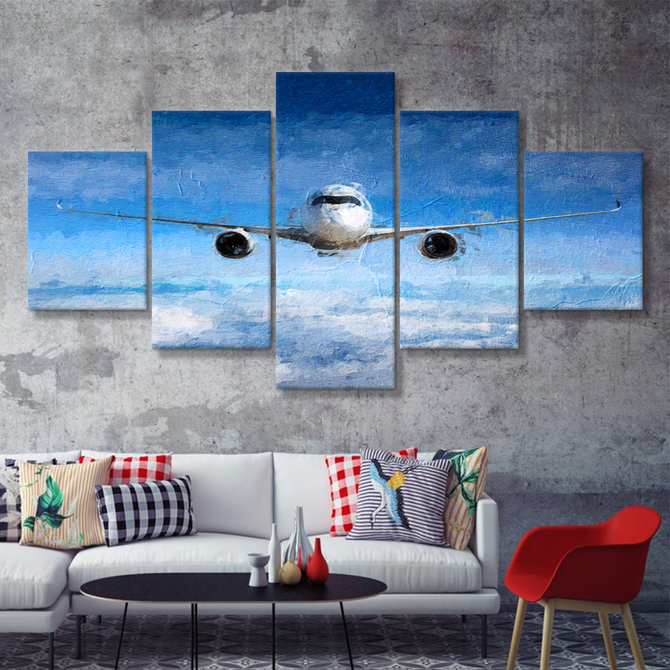 Airline Passenger Original Art for Office 5 Piece Canvas Prints Wall Art Decor - Painting Canvas, Multi Panels