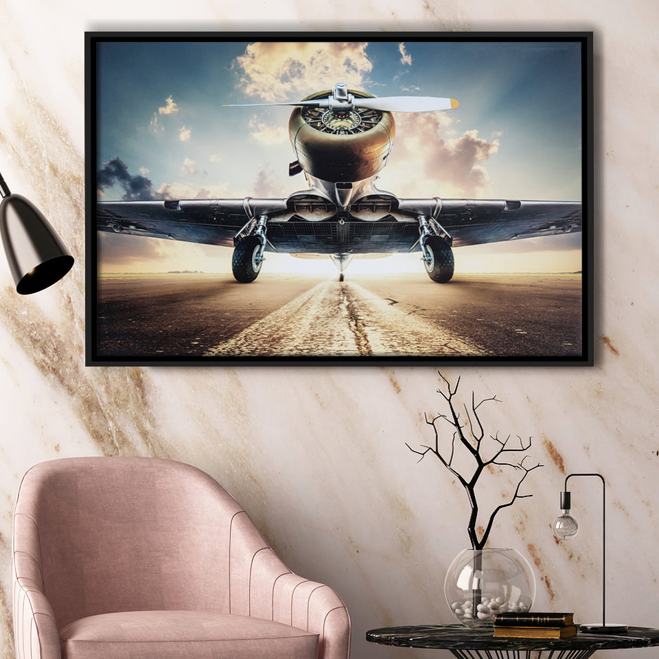 Airplane Canvas Art Airplane Retro Photo Airplane Framed Canvas Prints Wall Art Decor - Painting Canvas, Black Framed Picture