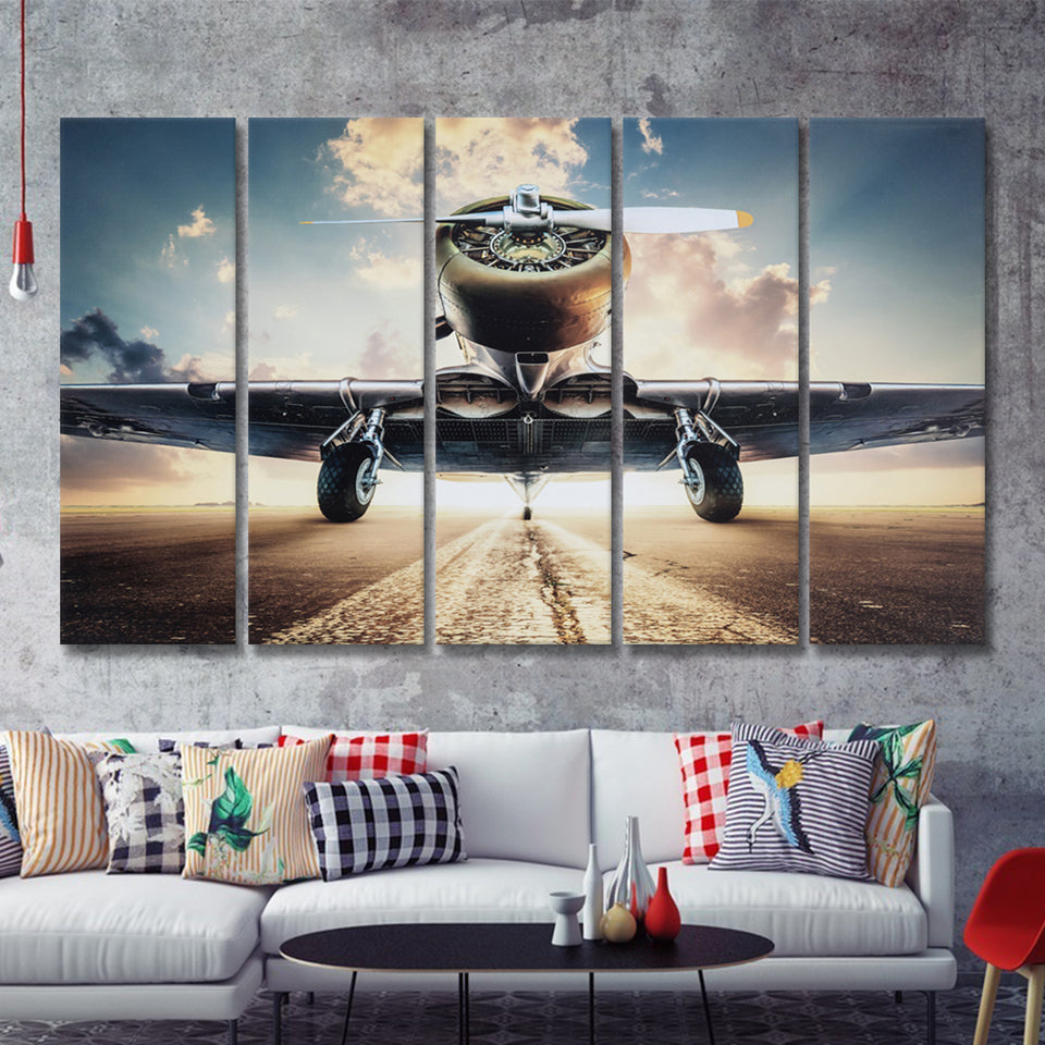 Airplane Canvas Art Airplane Retro Photo Airplane 5 Piece B Canvas Prints Wall Art Decor - Painting Canvas, Multi Panels