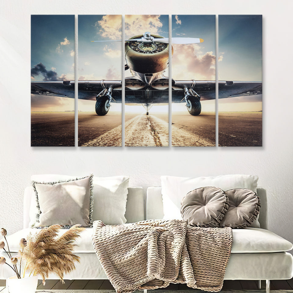 Airplane Canvas Art Airplane Retro Photo Airplane 5 Piece B Canvas Prints Wall Art Decor - Painting Canvas, Multi Panels