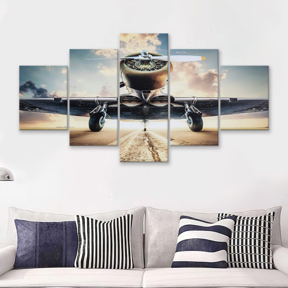 Airplane Canvas Art Airplane Retro Photo Airplane 5 Piece Canvas Prints Wall Art Decor - Painting Canvas, Multi Panels