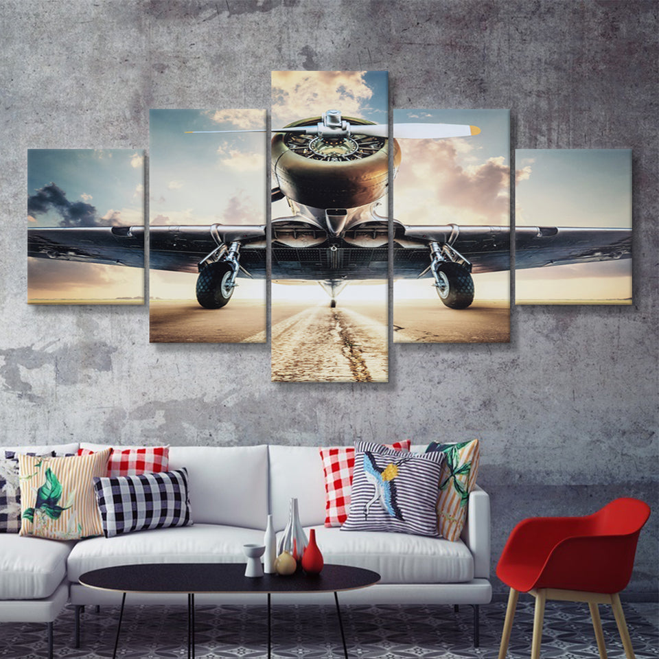 Airplane Canvas Art Airplane Retro Photo Airplane 5 Piece Canvas Prints Wall Art Decor - Painting Canvas, Multi Panels