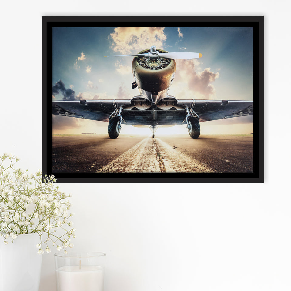 Airplane Canvas Art Airplane Retro Photo Airplane Framed Canvas Prints Wall Art Decor - Painting Canvas, Black Framed Picture