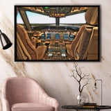 Airplane Cockpit, Aircraft Cockpit Photo Framed Canvas Prints Wall Art Decor, Black Floating Frame
