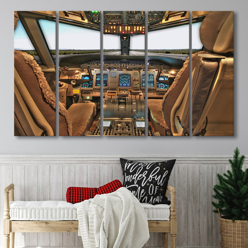 Airplane Cockpit, Aircraft Cockpit Photo 5 Panels B,Large Canvas,Canvas Prints Wall Art Home Decor