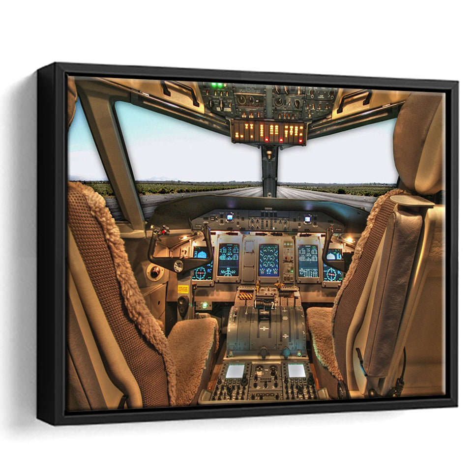 Airplane Cockpit, Aircraft Cockpit Photo Framed Canvas Prints Wall Art Decor, Black Floating Frame