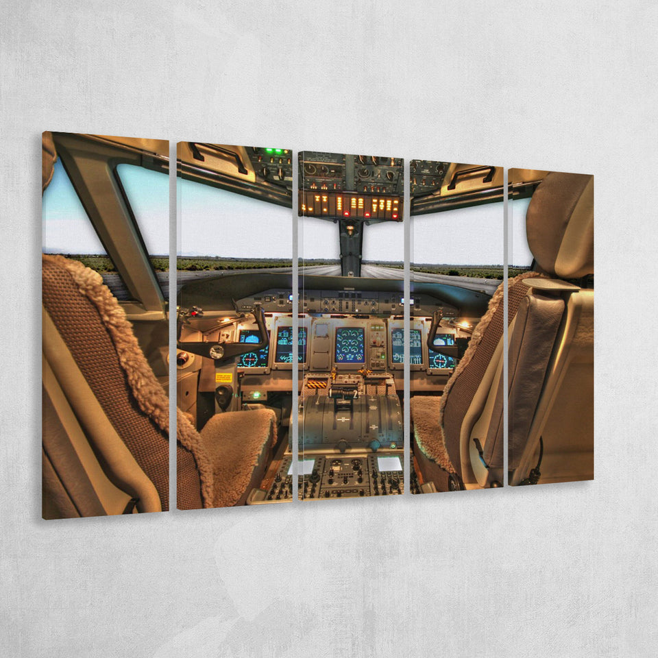 Airplane Cockpit, Aircraft Cockpit Photo 5 Panels B,Large Canvas,Canvas Prints Wall Art Home Decor