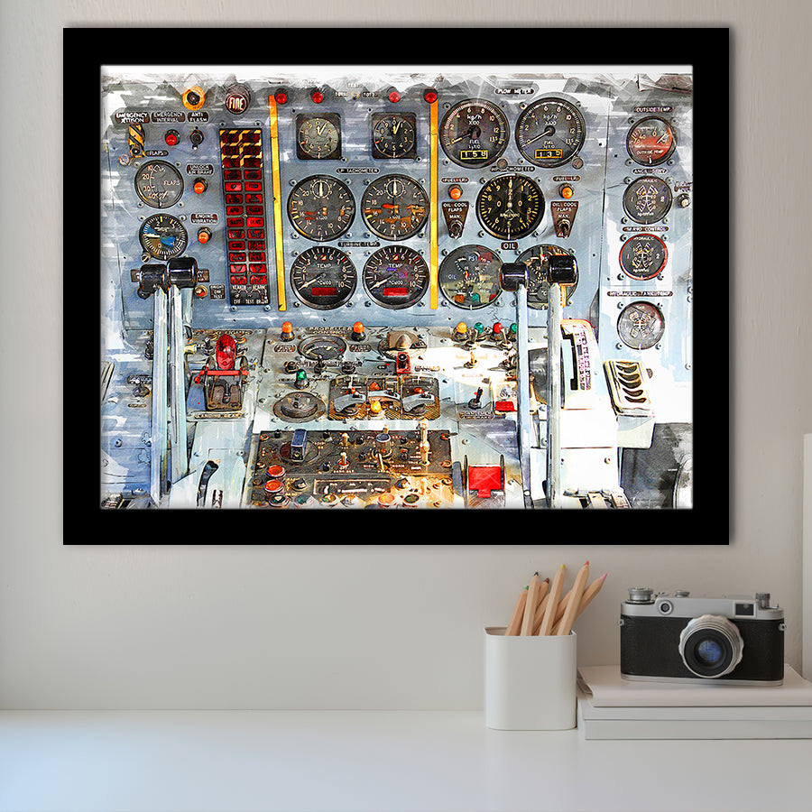 Airplane Cockpit, Aircraft Wall Art, Inside Airplane Print, Framed Art Prints Wall Art Home Decor, Ready to Hang