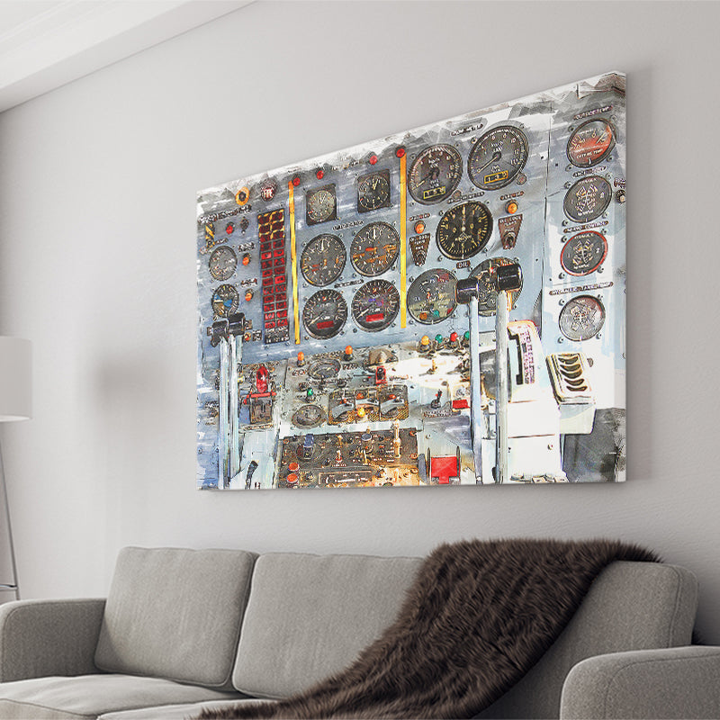 Airplane Cockpit, Aircraft Wall Art, Inside Airplane Print, Canvas Prints Wall Art Home Decor