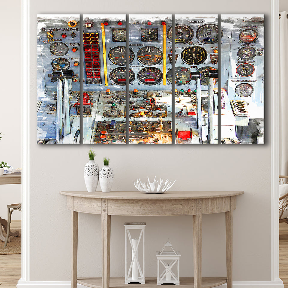 Airplane Cockpit, Aircraft Wall Art, Inside Airplane Print,5 Pieces B, Canvas Prints Wall Art Home Decor,X Large Canvas