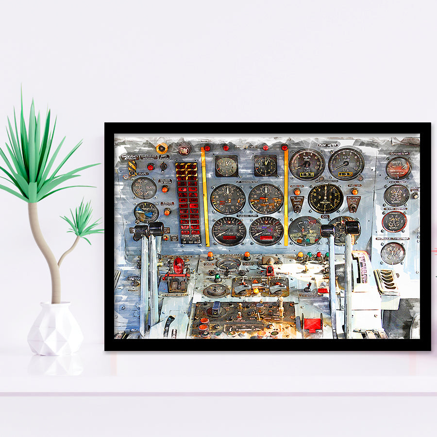 Airplane Cockpit, Aircraft Wall Art, Inside Airplane Print, Framed Art Prints Wall Art Home Decor, Ready to Hang