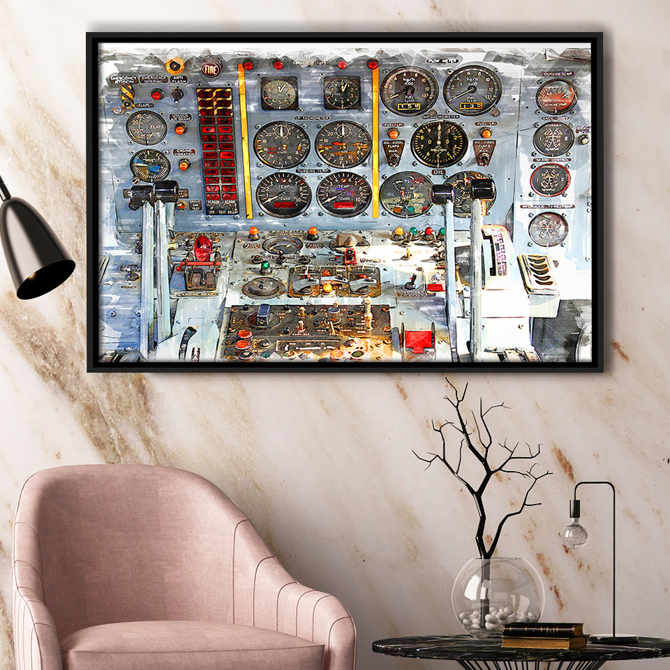 Airplane Cockpit, Aircraft Wall Art, Inside Airplane Print, Framed Canvas Prints Wall Art Home Decor,Floating Frame, Ready to Hang