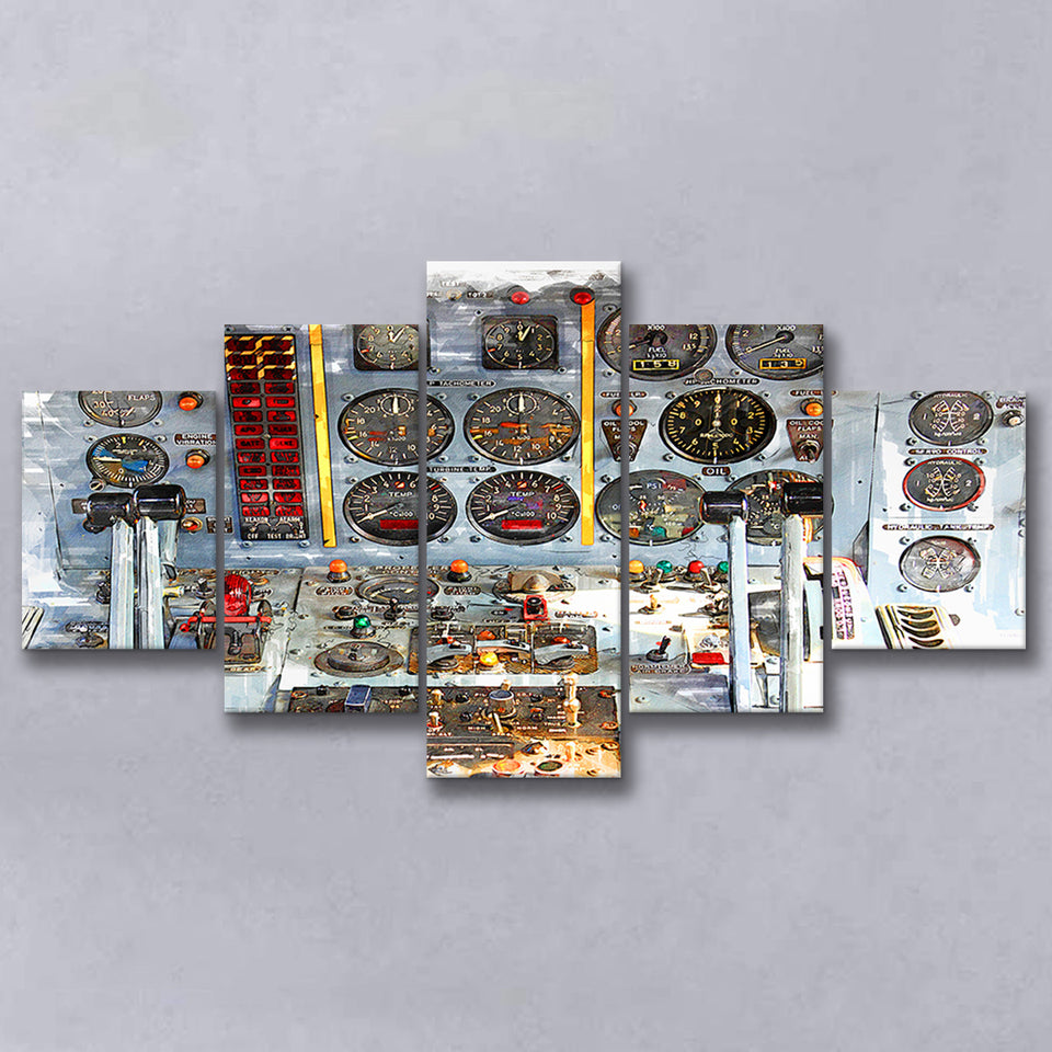 Airplane Cockpit, Aircraft Wall Art, Inside Airplane Print, Multi Panels, 5 Pieces, Canvas Prints Wall Art Home Decor