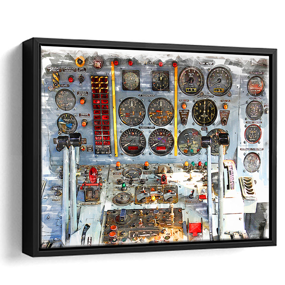 Airplane Cockpit, Aircraft Wall Art, Inside Airplane Print, Framed Canvas Prints Wall Art Home Decor,Floating Frame, Ready to Hang