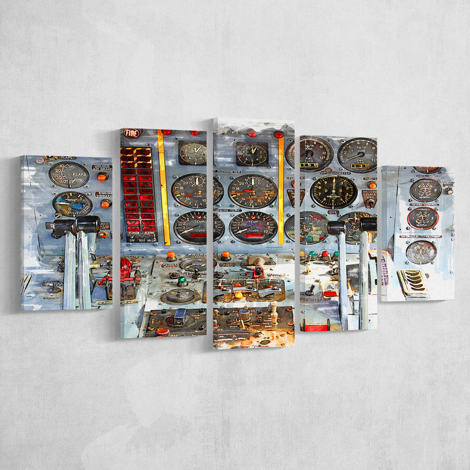 Airplane Cockpit, Aircraft Wall Art, Inside Airplane Print, Multi Panels, 5 Pieces, Canvas Prints Wall Art Home Decor