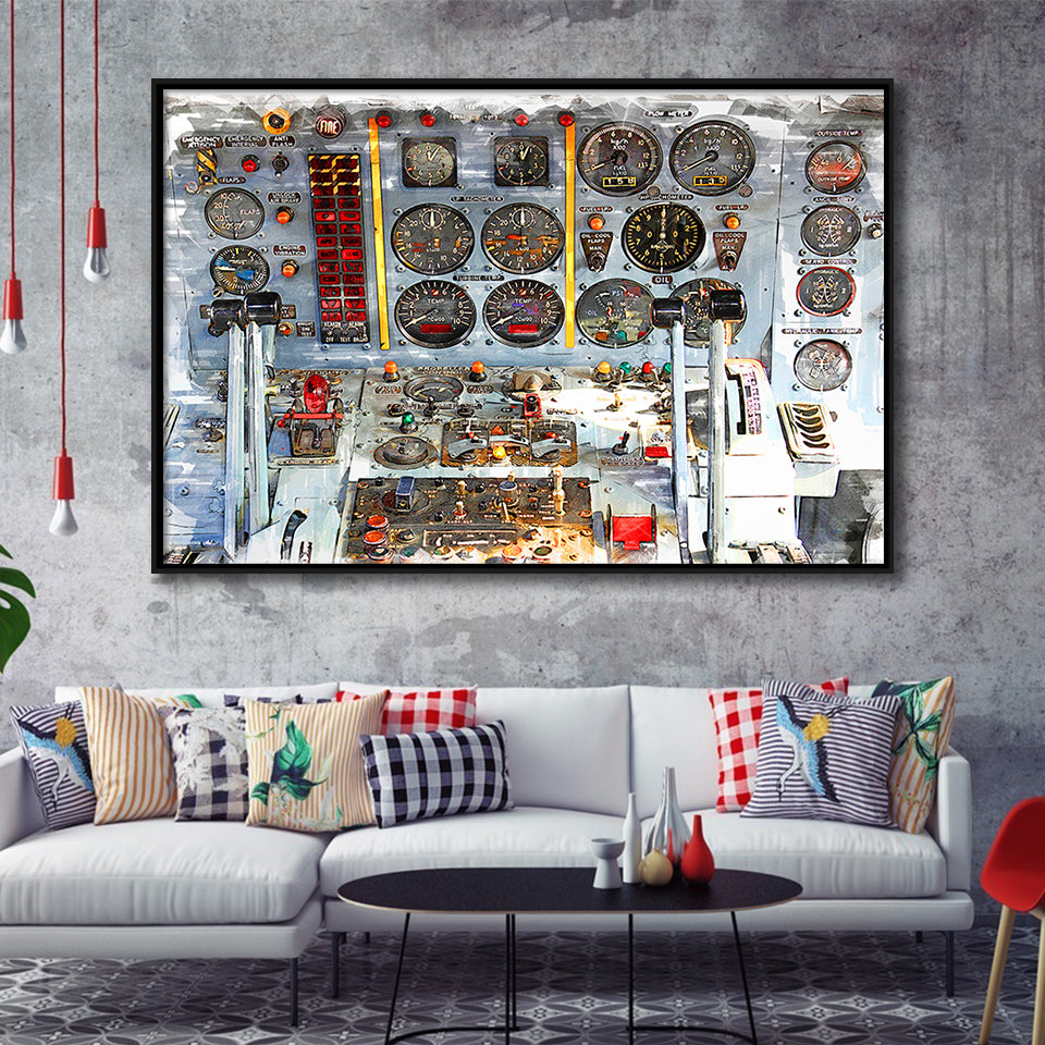 Airplane Cockpit Framed Canvas Prints Wall Art Decor - Painting Canvas, Framed Picture, Home Decor