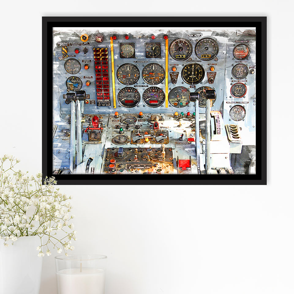 Airplane Cockpit Framed Canvas Prints Wall Art Decor - Painting Canvas, Framed Picture, Home Decor