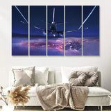 Airplane Flight Sunset Clouds View Night Sky 5 Piece B Canvas Prints Wall Art Decor - Painting Canvas, Multi Panels