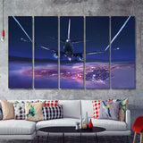 Airplane Flight Sunset Clouds View Night Sky 5 Piece B Canvas Prints Wall Art Decor - Painting Canvas, Multi Panels