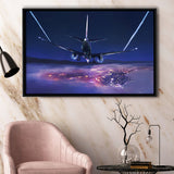Airplane Flight Sunset Clouds View Night Sky Framed Canvas Prints Wall Art Decor - Painting Canvas, Black Framed Picture