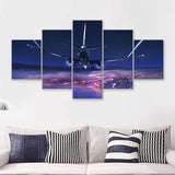 Airplane Flight Sunset Clouds View Night Sky 5 Piece Canvas Prints Wall Art Decor - Painting Canvas, Multi Panels
