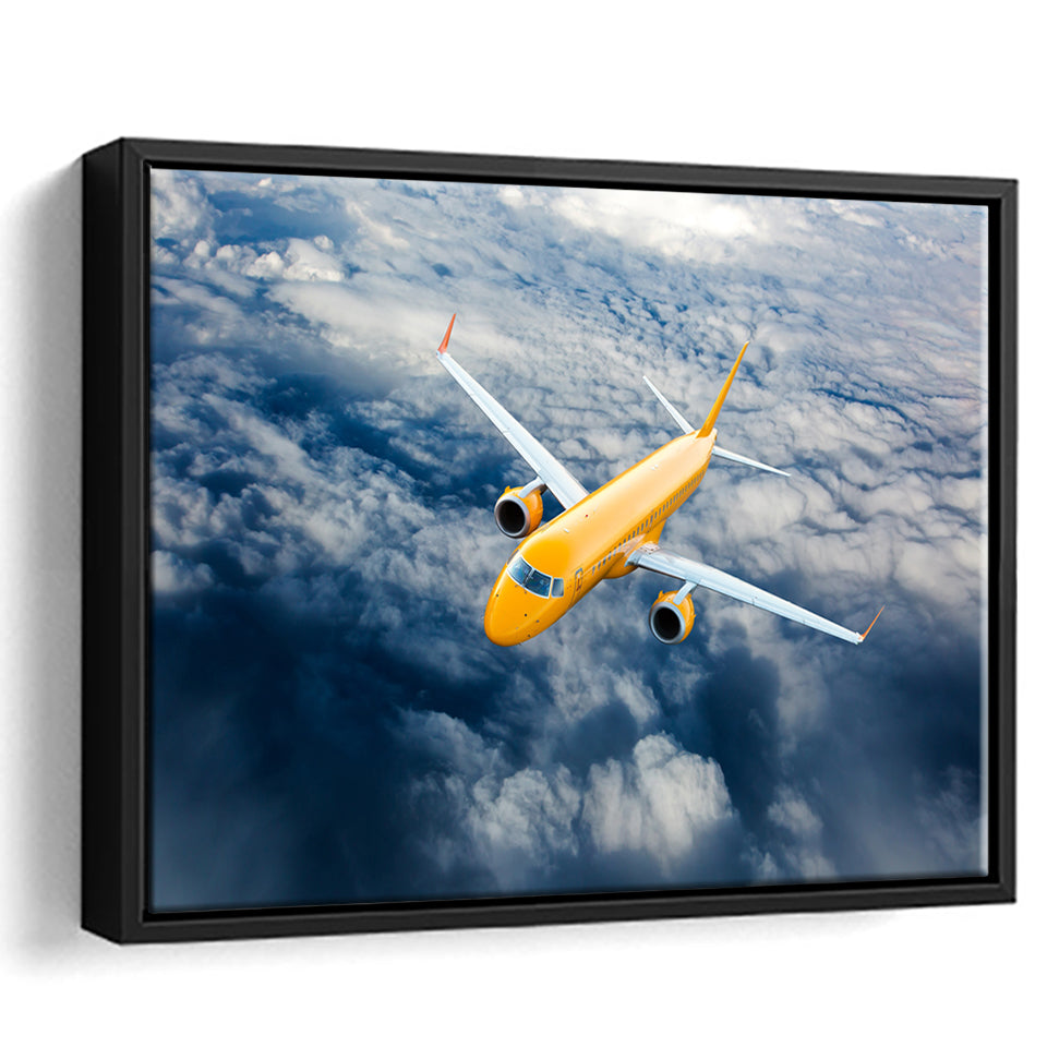 Airplane Fly Through Clouds Framed Canvas Prints Wall Art Decor - Painting Canvas, Black Framed Picture