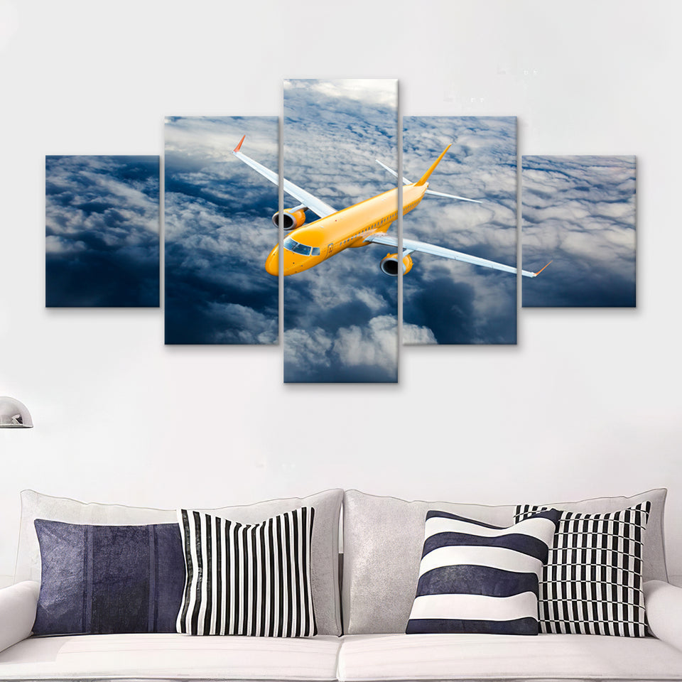 Airplane Fly Through Clouds 5 Piece Canvas Prints Wall Art Decor - Painting Canvas, Multi Panels