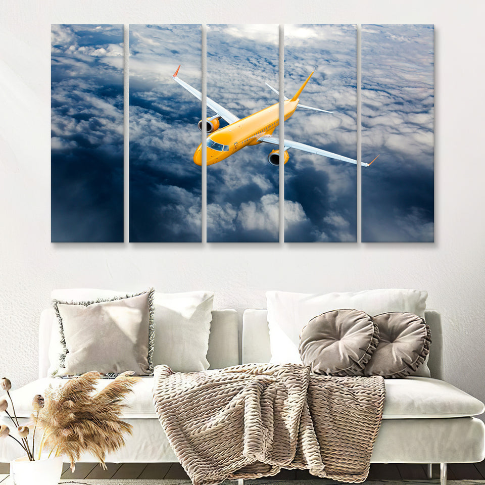 Airplane Fly Through Clouds 5 Piece B Canvas Prints Wall Art Decor - Painting Canvas, Multi Panels