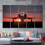 Airplane Jet In Sunset View 5 Piece B Canvas Prints Wall Art Decor - Painting Canvas, Multi Panels