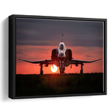 Airplane Jet In Sunset View Framed Canvas Prints Wall Art Decor - Painting Canvas, Black Framed Picture