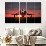 Airplane Jet In Sunset View 5 Piece B Canvas Prints Wall Art Decor - Painting Canvas, Multi Panels