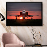 Airplane Jet In Sunset View Framed Canvas Prints Wall Art Decor - Painting Canvas, Black Framed Picture