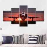 Airplane Jet In Sunset View 5 Piece Canvas Prints Wall Art Decor - Painting Canvas, Multi Panels