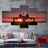 Airplane Jet In Sunset View 5 Piece Canvas Prints Wall Art Decor - Painting Canvas, Multi Panels