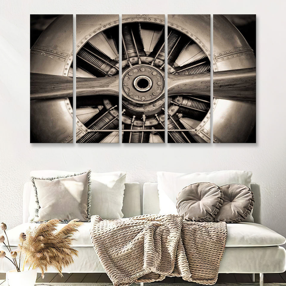 Airplane Propeller Stylish 5 Piece B Canvas Prints Wall Art Decor - Painting Canvas, Multi Panels