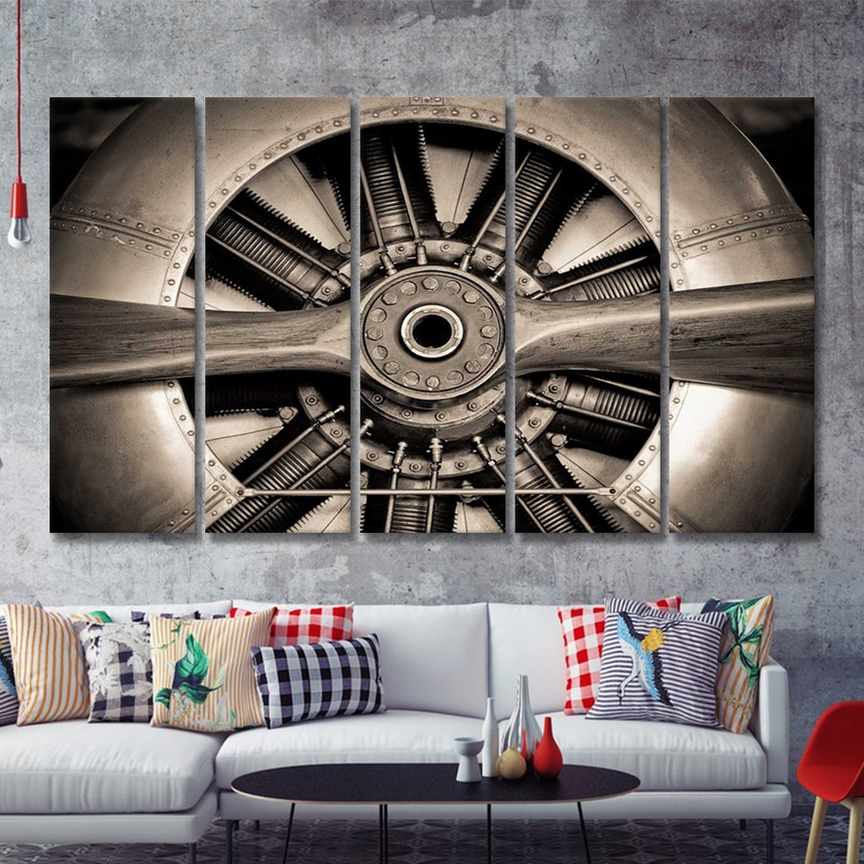 Airplane Propeller Stylish 5 Piece B Canvas Prints Wall Art Decor - Painting Canvas, Multi Panels