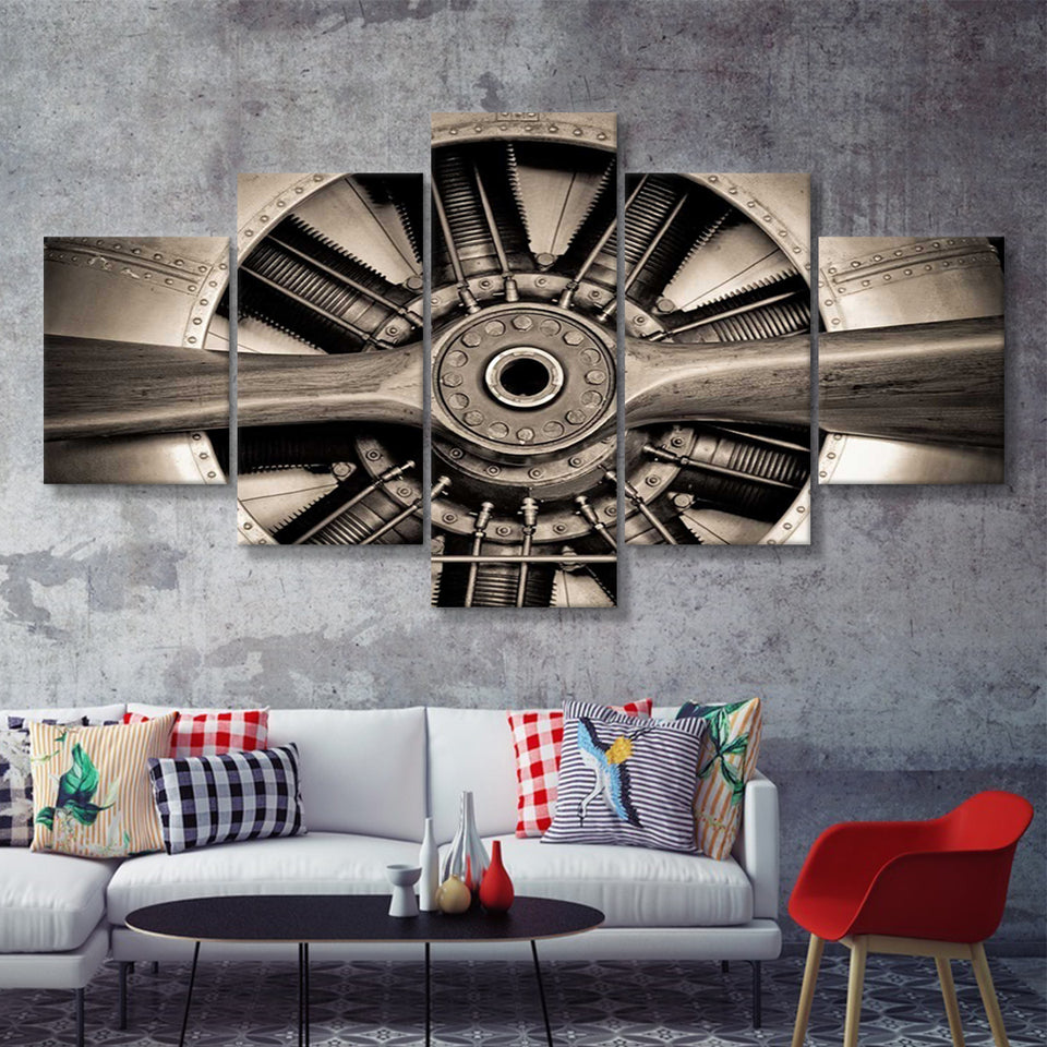 Airplane Propeller Stylish 5 Piece Canvas Prints Wall Art Decor - Painting Canvas, Multi Panels